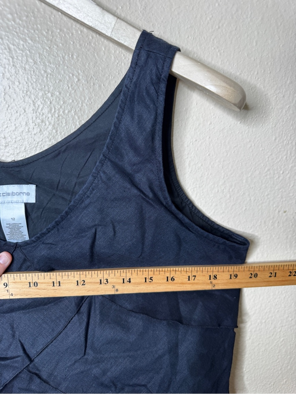 Liz Claiborne Shirt Women’s 12 Black Linen Ruffle Sleeveless Tank Coastal Chic - Picture 4 of 5